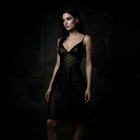 Vintage Dior Black Jacquard Sheer Monogram Logo dress by John Galliano - Picture 2 of 13